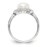 Cheryl M Sterling Silver Rhodium-plated Freshwater Cultured Pearl and Brilliant-cut CZ Ring